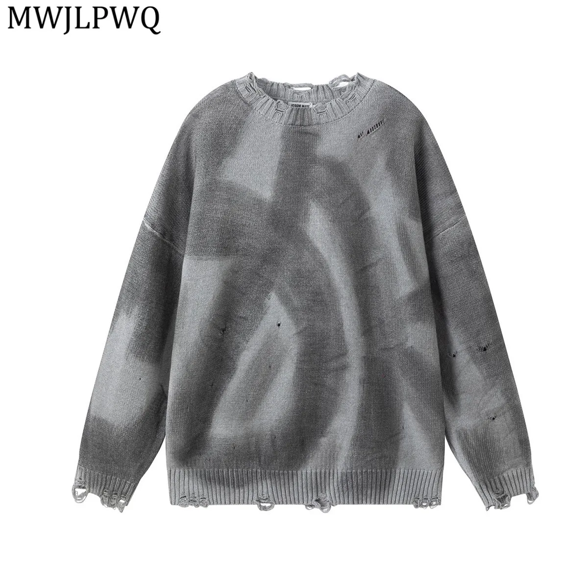 

MWJLPWQ Ink Jet Design Мужской свитер High Street в американском стиле с потертостями и длинными рукавами, ленивые индивидуальные вязаные топы, новинка 20972