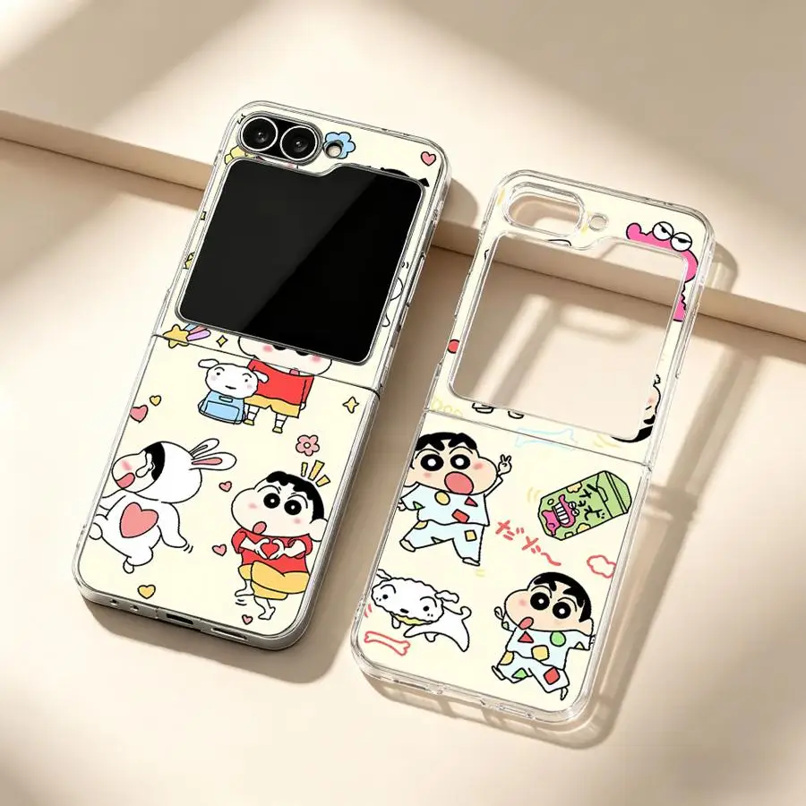 Cute Crayons Shinchan Case for Samsung Galaxy ZFlip 7 ZFlip6 ZFlip7FE ZFlip3 ZFlip4 Z Flip 7 6 5 4 3 ZFlip5 Hard Phone Cover