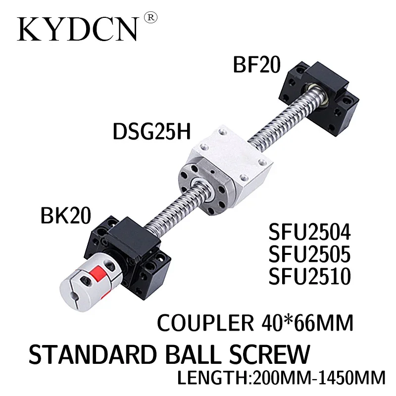 

SFU2504 2505 2510 Ball screw length 200-1450mm screw, nut holder plus BK20BF20 support seat and coupling ball screw set