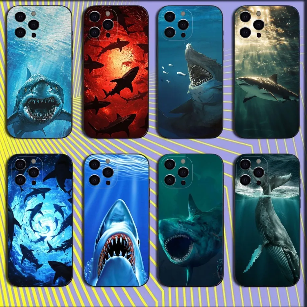 

Shark Giant Creature Phone Case For iPhone 16,15,14,13,12,11,Mini,Pro,SE,MAX White Matte Shockproof Cover