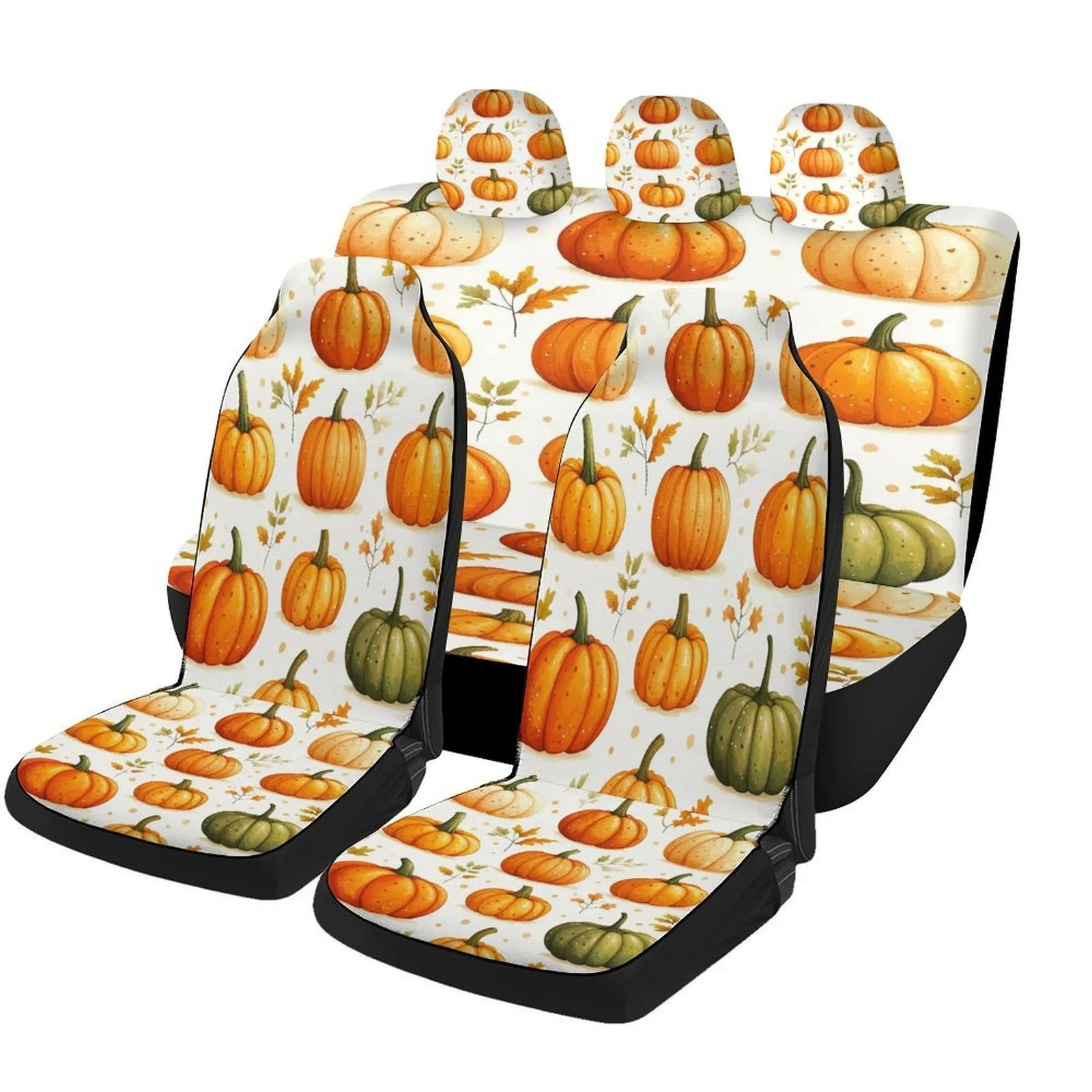 

Pumpkin Autumn Pattern Car Seat Cover Set - Trendy High-Quality Polyester, Fit For Most Cars, Includes 2 Front & Rear Seat Cover