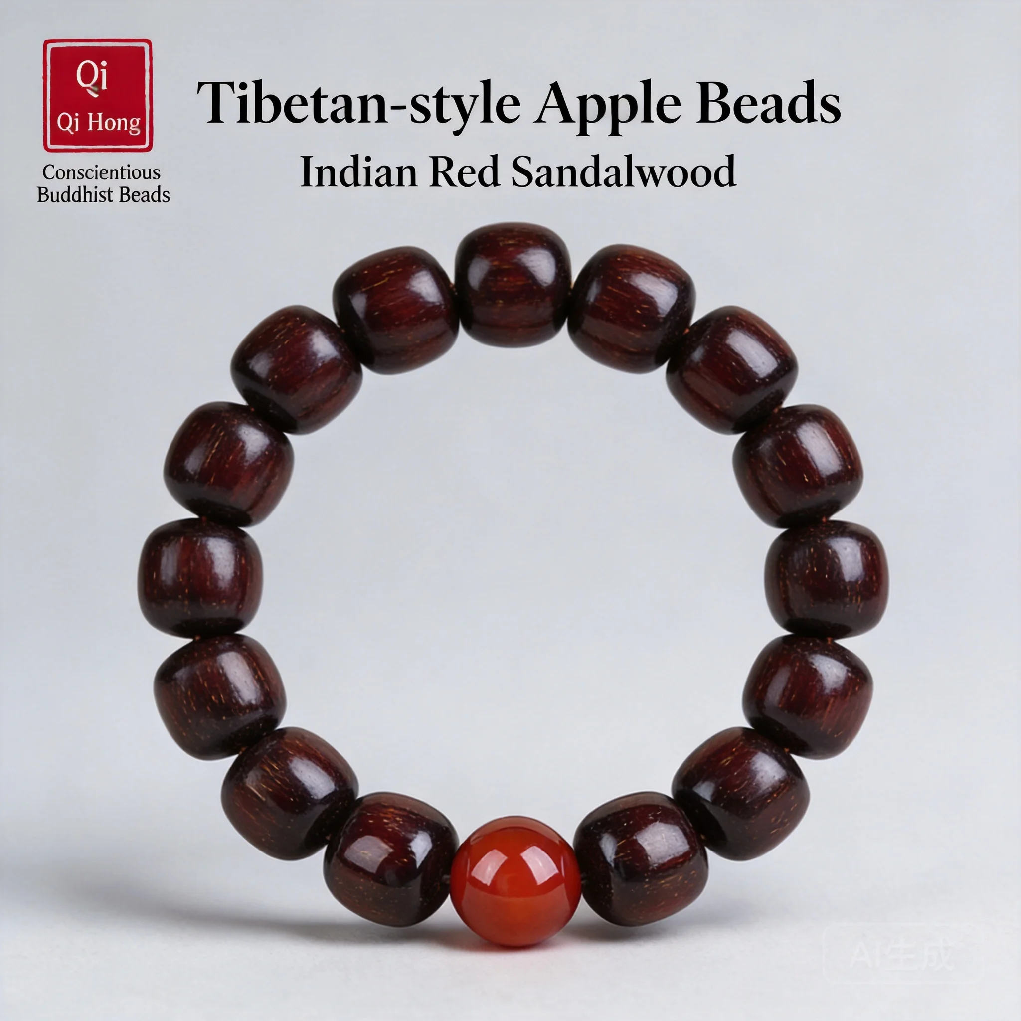 Traditional Chinese Style Auspicious Golden Veins Small Leaf Red Sandalwood Barrel Beads Bracelet Good Fortune Blessing Unisex