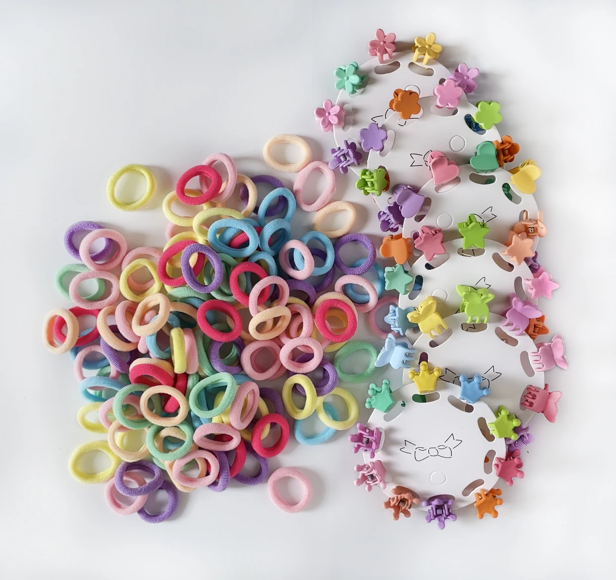 

230Pcs Girls Candy Colors Nylon Elastic Rubber Band Cute Flower Star Crown Small Hair ClawsKids Sweet Hair Accessories Set