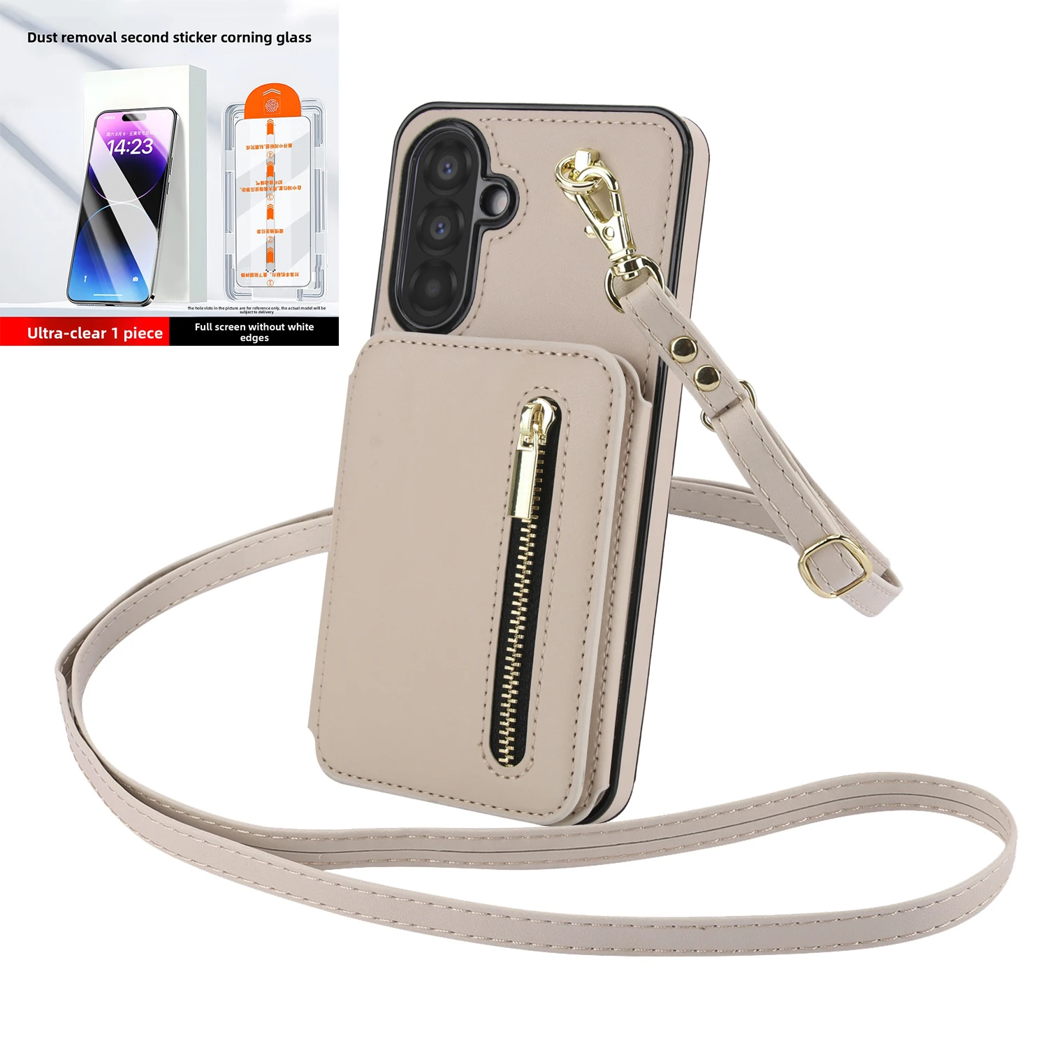 

Кожаный чехол на молнии через плечо для Samsung Galaxy S25 Ultra S24 S23 S22 Plus A16 A26 A36, чехол-кошелек из закаленного стекла