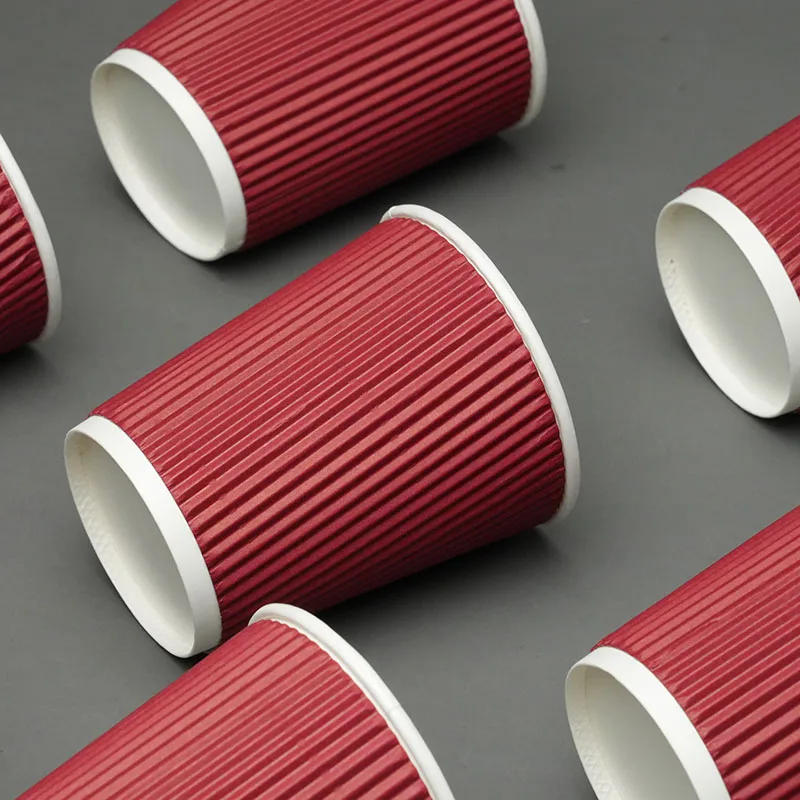 45pcs 8oz  Double-Walled Insulated Corrugated Cardboard Coffee Cups Thickened Disposable Striped Portable Paper Cups With Lids - Image 5