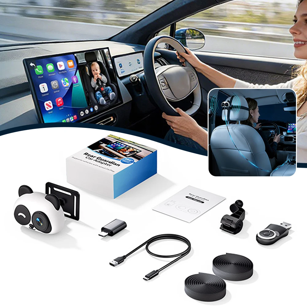 

Беспроводной адаптер CarPlay для детских автокамер, мониторы для задних сидений с разрешением 1080p HD, отображение на экране автомобиля 150 ° Широкоугольный ночесъемный модуль без видимых световых бликов