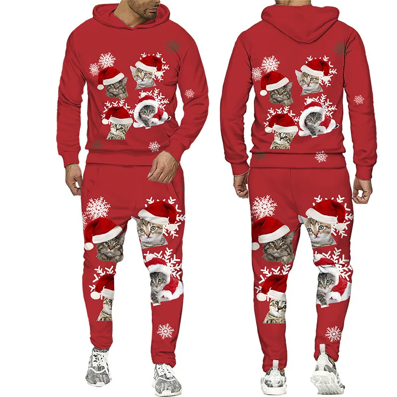 Regalo per la festa di natale albero stampato in 3D uomo donna felpa con cappuccio 2 pezzi Set pantaloni sportivi con cappuccio moda 2 pezzi tuta