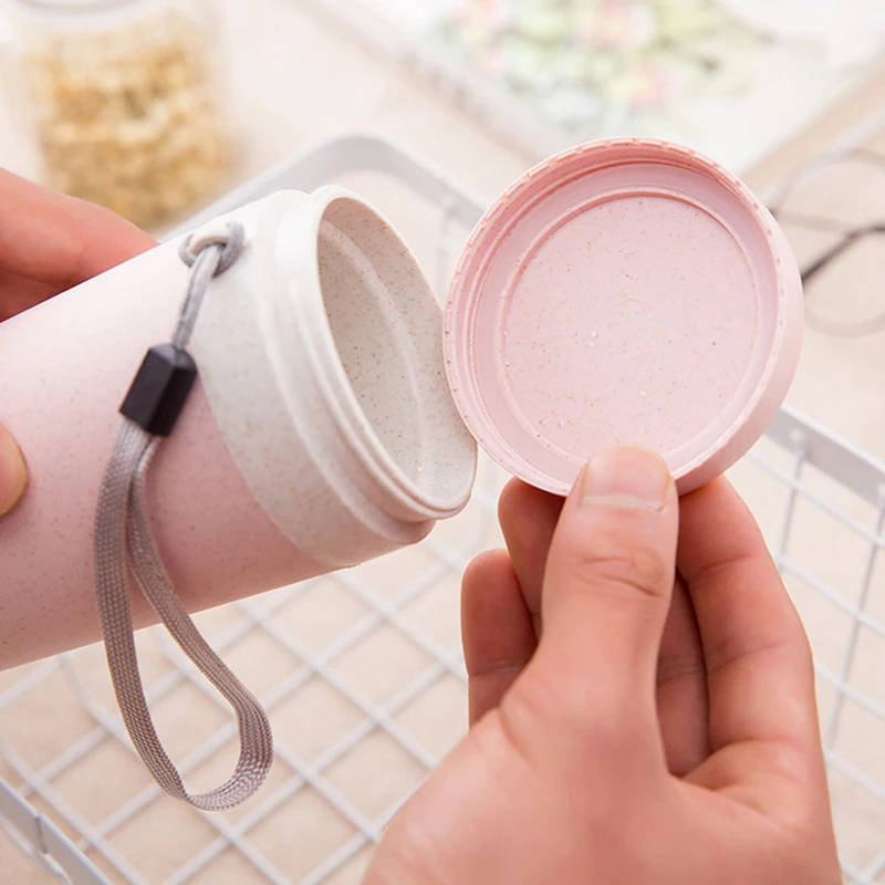 

Double Layer Thermal Mug Office Coffee Tea Water Bottle Travel Mug Portable 300ml Thermos Bottle Healthy Plastic Wheat Fiber Cup