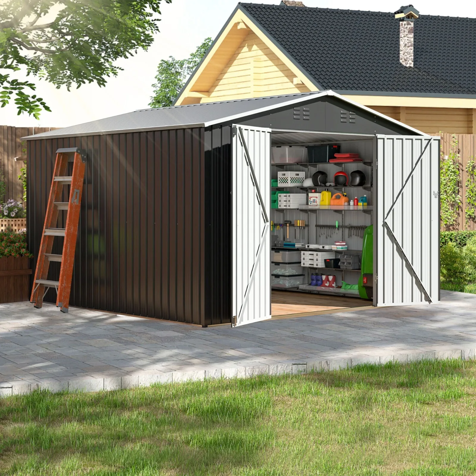 Outdoor Metal Storage Shed with Sturdy Frame & Lockable Door, Gray