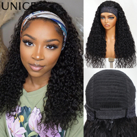 Unice Hair Upgrade Drawstring Mesh Lace Water Wave Headband Wigs Human Hair No Glue No Lace Fit For All Head Sizes