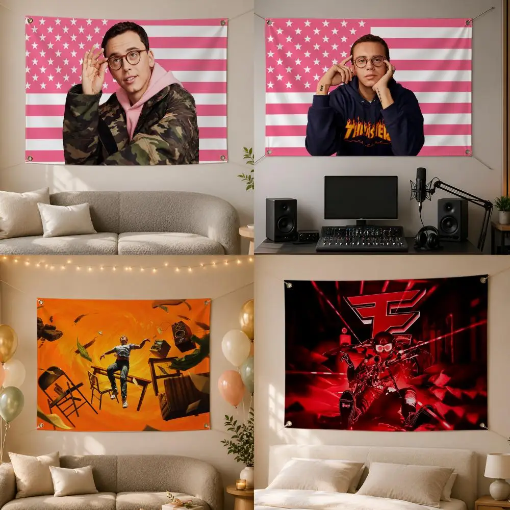 American Rapper Logic Hip Hop Art Flags Wall Hanging Flag Banner for Bedroom Dorm Party Festival Camping Indoor Outdoor Decor