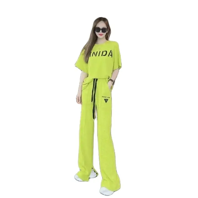 

Casual Sports Suit Women2022 Summer New Fashion Fried Street Western Style Age-Reducing Temperament Wide-Leg Pants Two-Piece Set