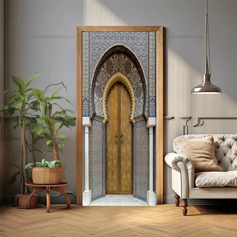 Muslim door stickers, room decoration stickers, 3D door murals, PVC waterproof stickers