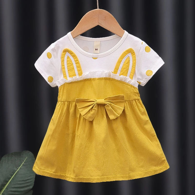 Vestido de dibujos animados para niña pequeña, disfraz de princesa con Orejas de conejo, ropa de cumpleaños con lazo, A1024