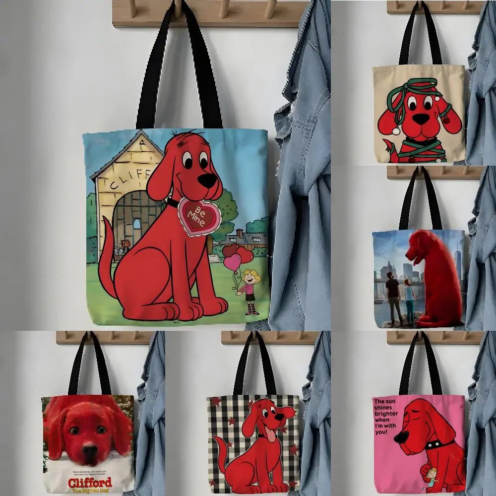 Storage Bags Linen Shopper Reusable Tote Grocery Storage Bag Portable Large Capacity Comic Cartoon C-Clifford the Big Red Dog 2 - view 3
