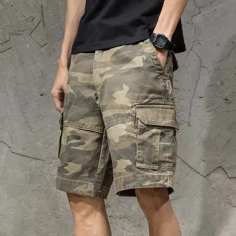 Summer Cargo Shorts Men Camouflage Camo Casual Cotton Multi-Pocket Baggy Bermuda Streetwear HipHop Military Tactical  X78