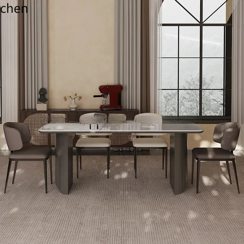 H29-  Living Room Home Modern Simple Rectangular Italian Style Rock Plate Small Apartment High-end Dining Table