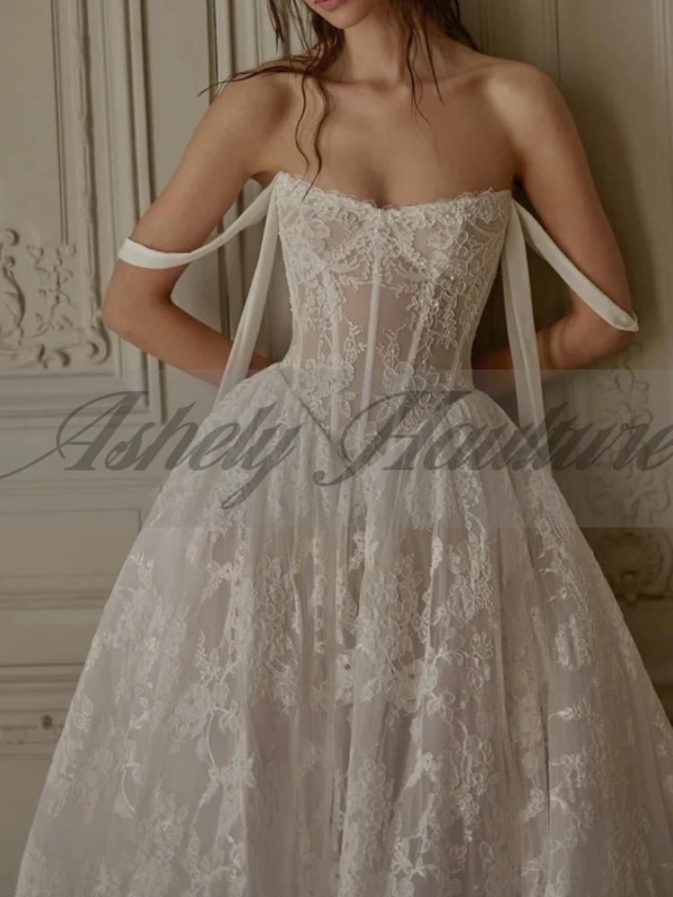 A3318 فساتين زفاف بيضاء ساحرة دانتيل كامل بوهو على شكل قلب A Line فستان زفاف نسائي رسمي فستان حفلات مسائية حسب الطلب