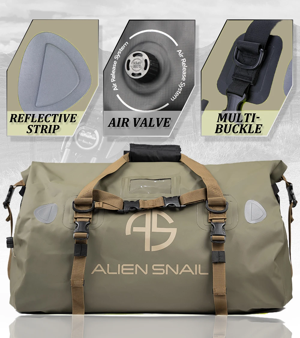 ALIEN SNAIL-bolsa trasera impermeable para motocicleta, bolsa seca de viaje de 3L/60L para equipaje, mochila para asiento de motocicleta