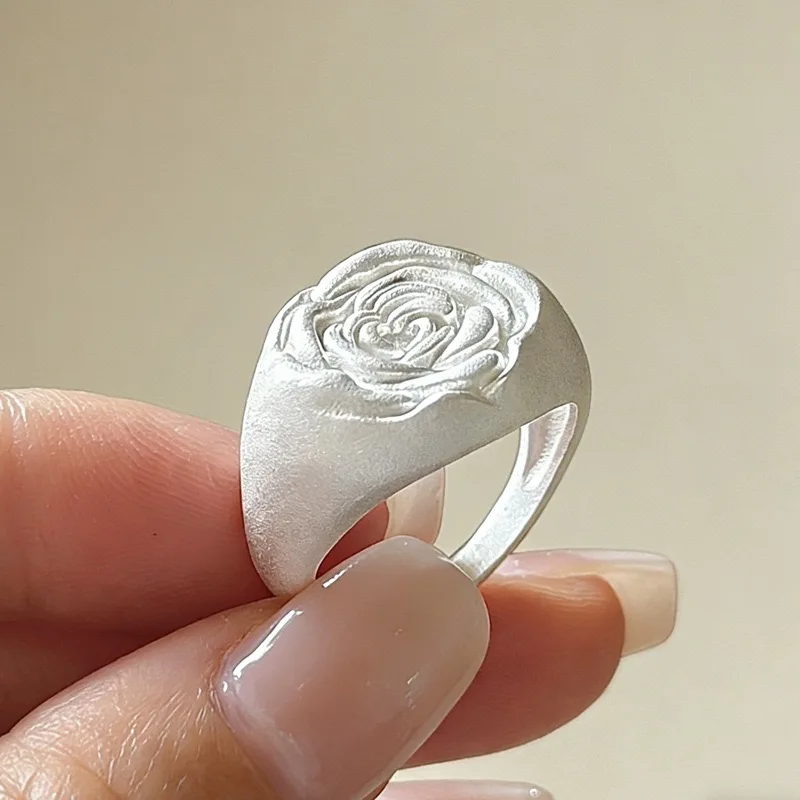 925 Sterling Silver Rings for Women Couple Minimalist Handmade Rose Shape Ring Fine Jewelry Gift Prevent Allergy