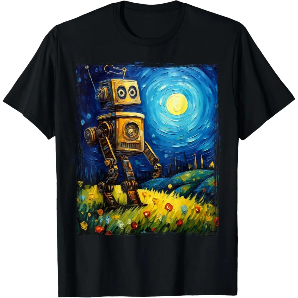 Vintage Robot Art Van Gogh Toy Robot Builder Robotics T-Shirt Man Clothes Funny Print  Round Neck Tshirt Cute Graphic Tees