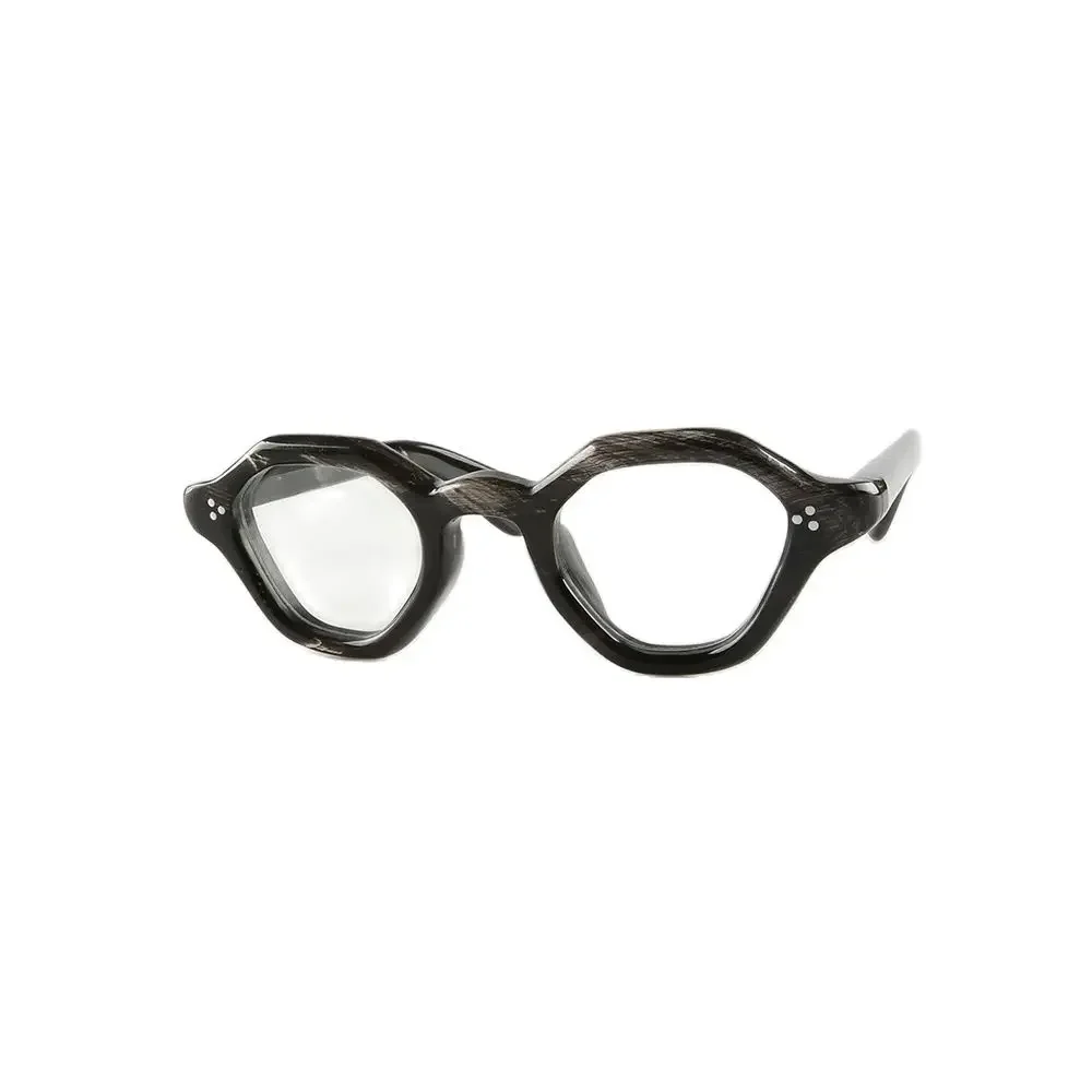 Women's Man Glasses Frames Unique Polygon Stripes Vinatge Handmade Buffalo Horn Prescription Eyeglass Frames Lenses Eyewear