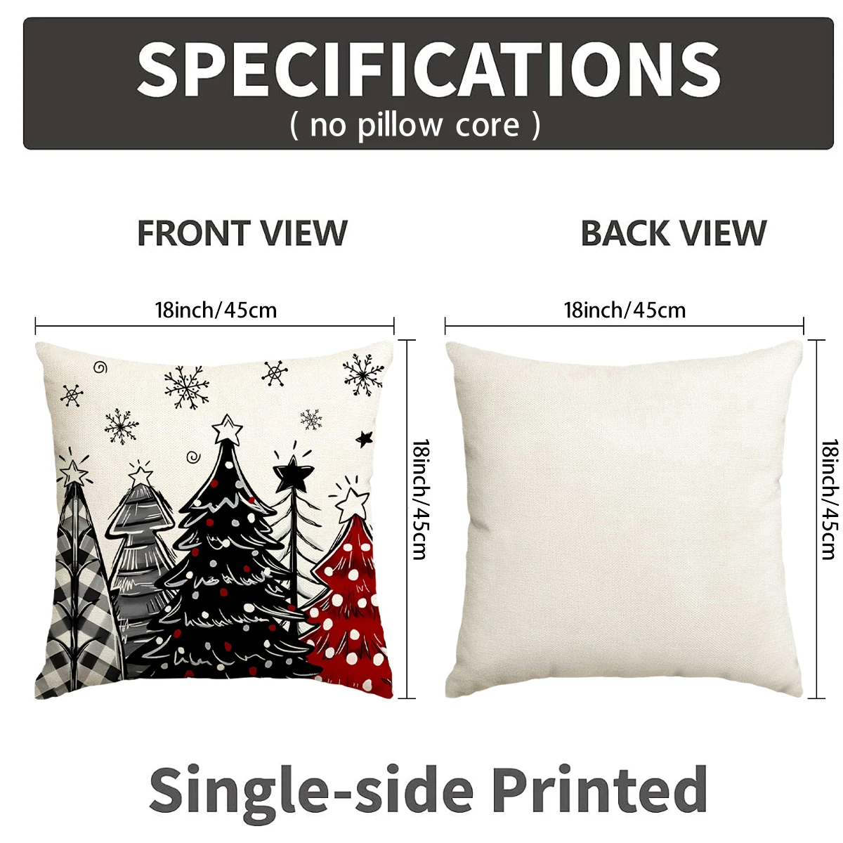 1pc/4pcs Christmas Pillow Cover, Christmas Tree Snowflake Snowman Winter Forest Flower Mason Jar Decorative Sofa Cushion Cover