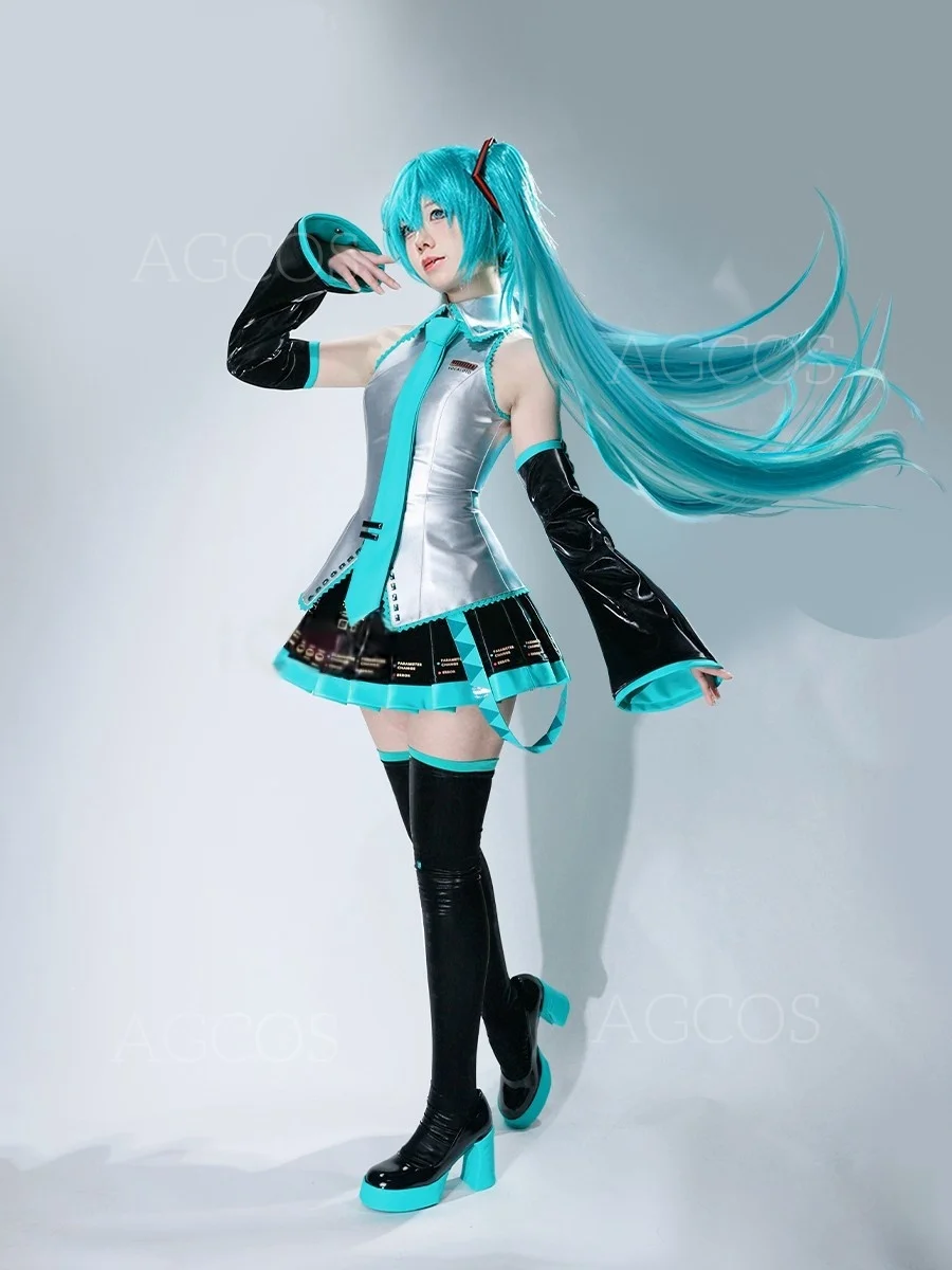AGCOS New Version Mikku Formula Clothes Mikuu Cosplay Costume MIKUU JK Uniforms Top+Skirt Sets Wig Shoes Costumes Prop Cosplay