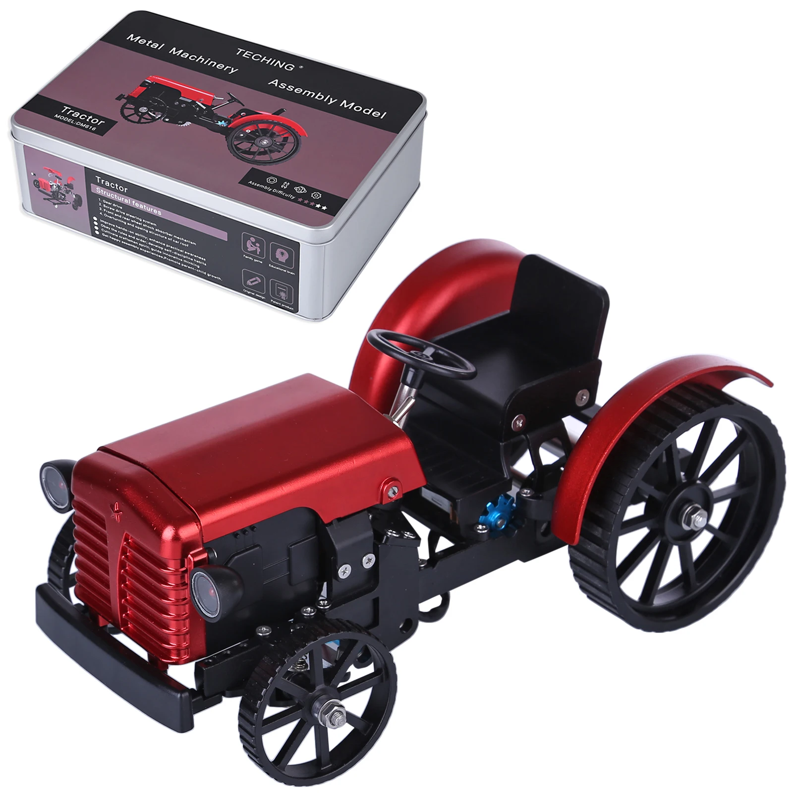 

TECHING Assemble Simulation Electric Tractor Model Ornament DIY Metal Mechanical Model Art Collection Gift men Educational Toys