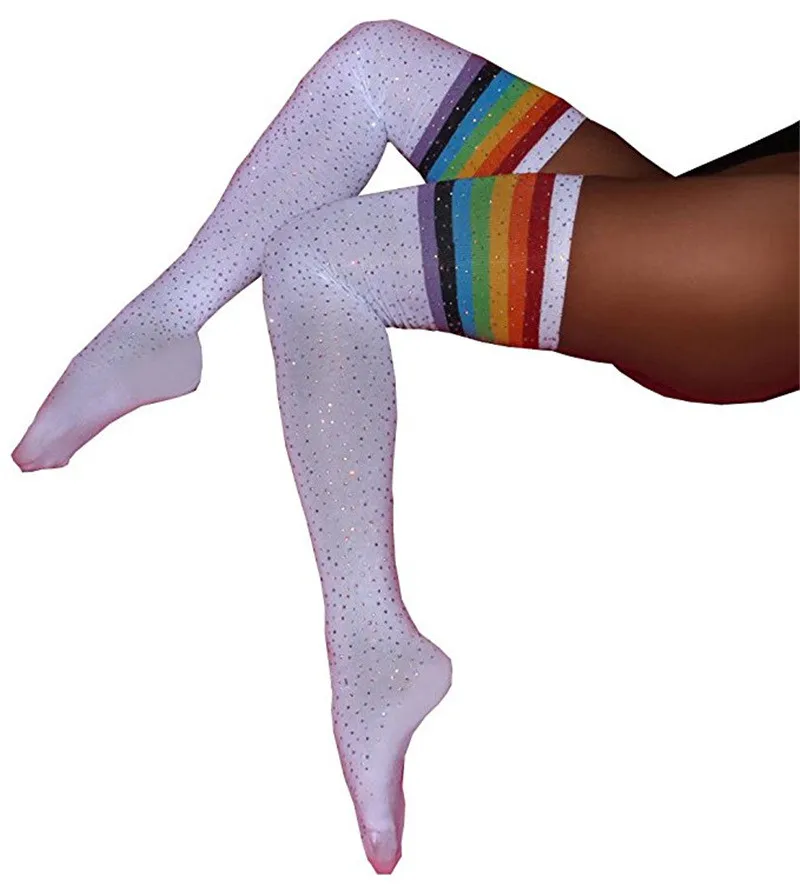 Glitzernde Overknee-Strümpfe mit Strass und Streifenmuster für Damen – Modisches Accessoire für Studentinnen – Detail 27