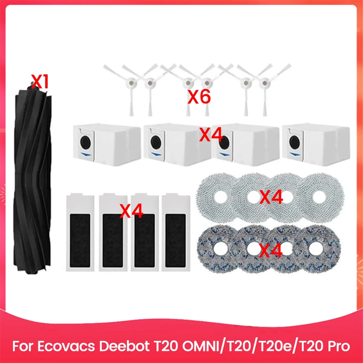 BRILLIANT 1 Set Brush Filter Dust Bag and Mop Cloth Set for T20 OMNI T20 T20e T20 Pro Vacuum Cleaner Replacement