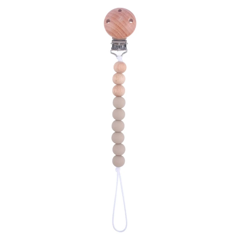 Baby Pacifier Chain Clip Nursing Teether Soother Holder Silicone Beads Chain Wooden Clip DIY Nipple Holder Leash Strap