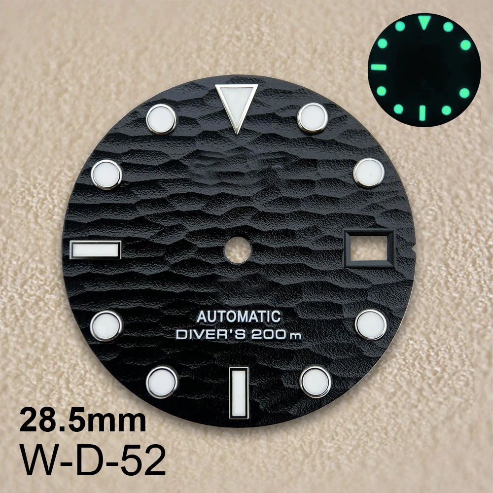 28.5mm S Logo 3D Wave Dial Suitable for NH35/NH36 Japanese Movement Green Luminous High Quality Watches Modified Accessories