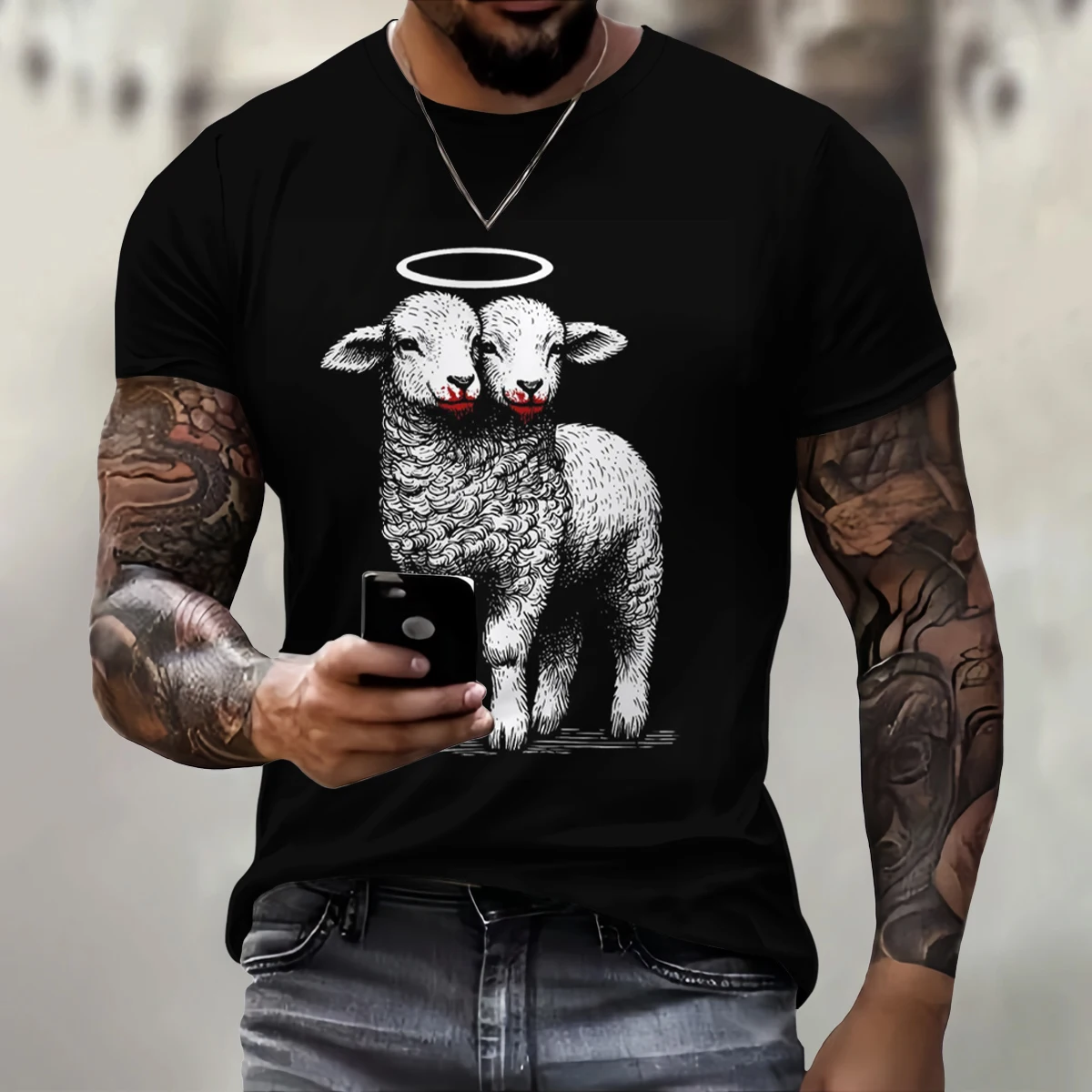 

Summer 3D Printed Sheep Printing Men's T-shirt Fashion Loose O-Neck Short Sleeve Street Personality Trend Retro Plus Size Tops