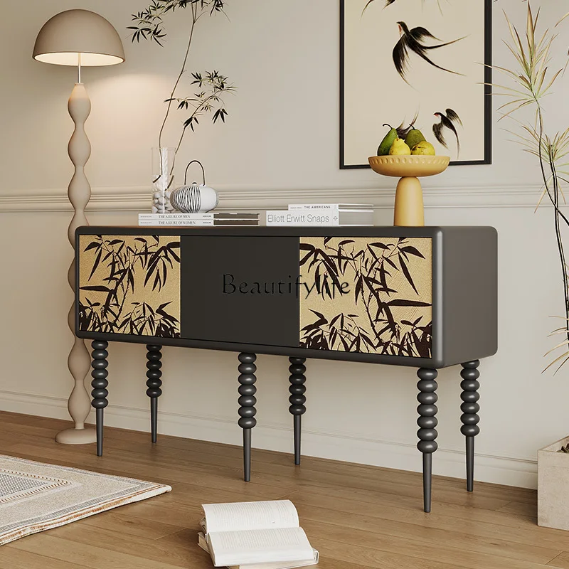 

French retro painted entrance cabinet Italian light luxury living room solid wood home