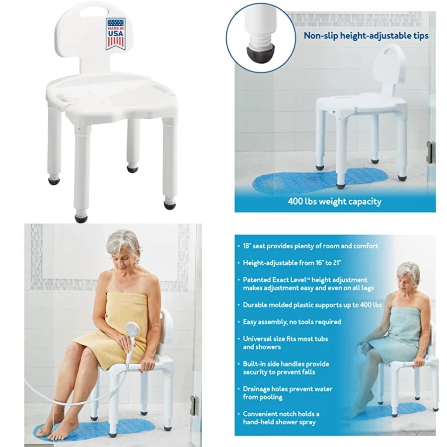 

Carex Bath Seat And Shower Chair with Backrest for Seniors, Bath Chair For Elderly, Disabled, Handicap, and Injured Persons, Su