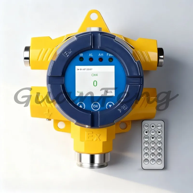 Fixed Industrial Gas Leak Detector with High Accuracy Stainless Steel Shell, Sound & Light Alarm Gas Detection Transmitter