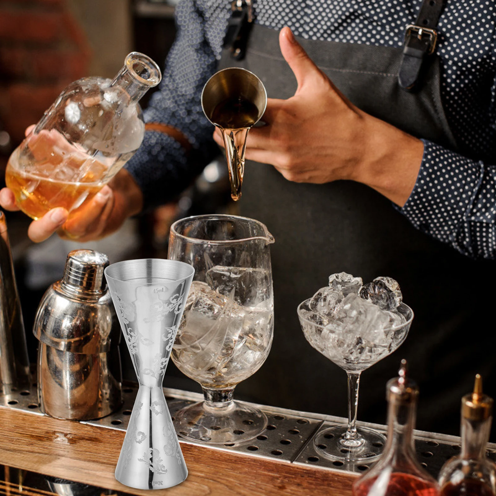 

Stainless Steel Measurer Double Jigger Measuring Cup Bartending Tool Cocktail Party Liquor Safe Anti Rust Corrosion Home