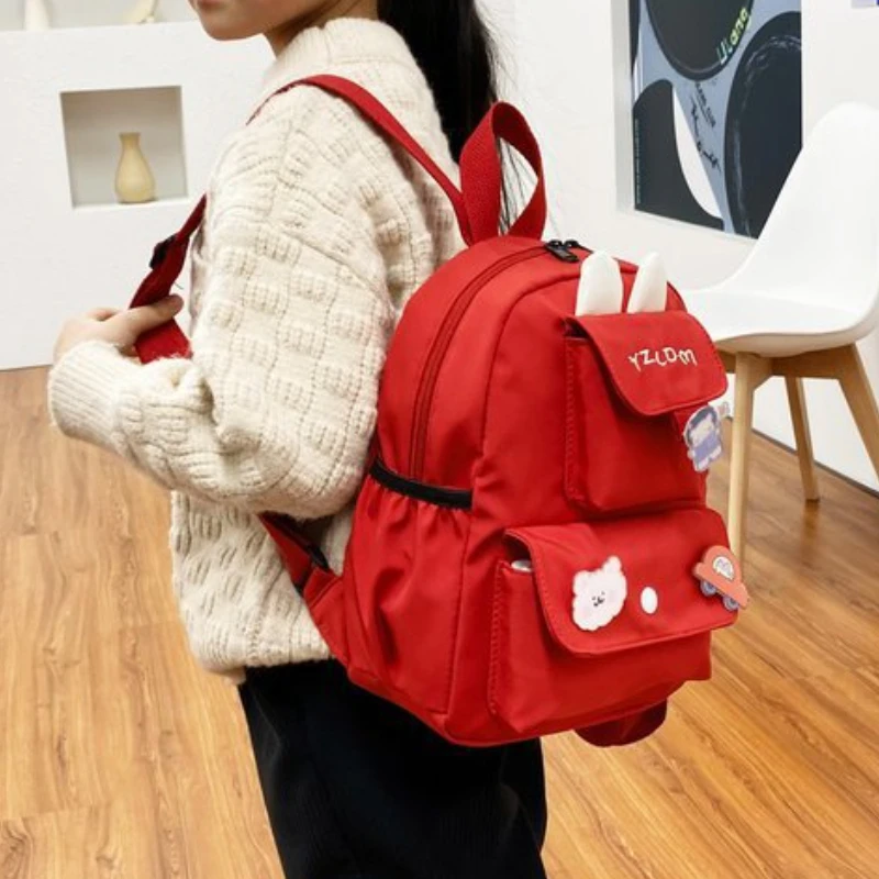2022 New Children School Bags Cute Rabbit Ears Solid Color Boys Girls Zipper Backpack