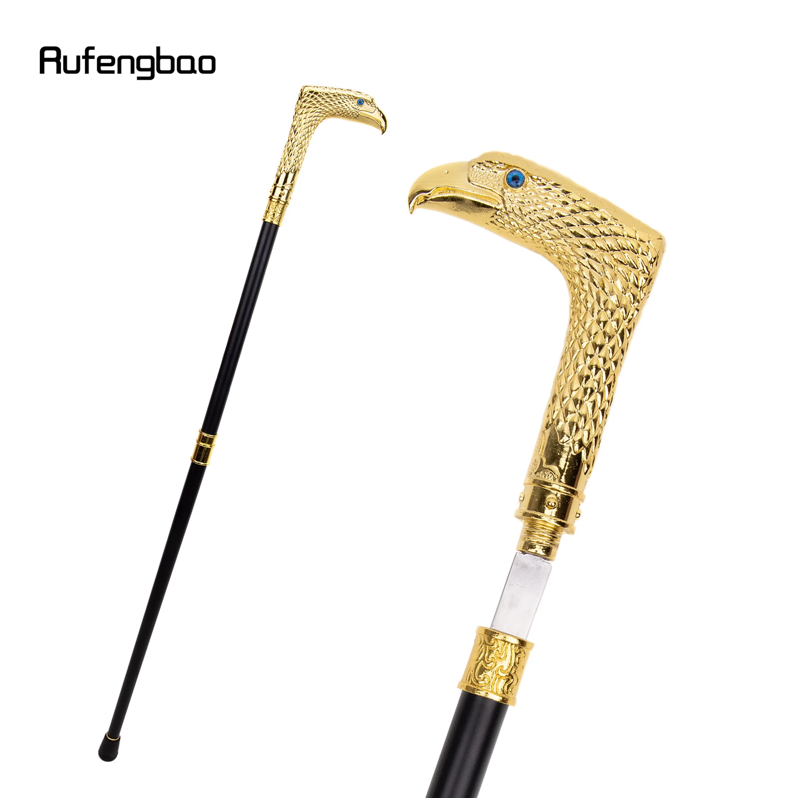 

Golden Blue Eye Eagle Walking Stick with Hidden Plate Self Defense Fashion Cane Plate Cosplay Crosier Stick 93cm