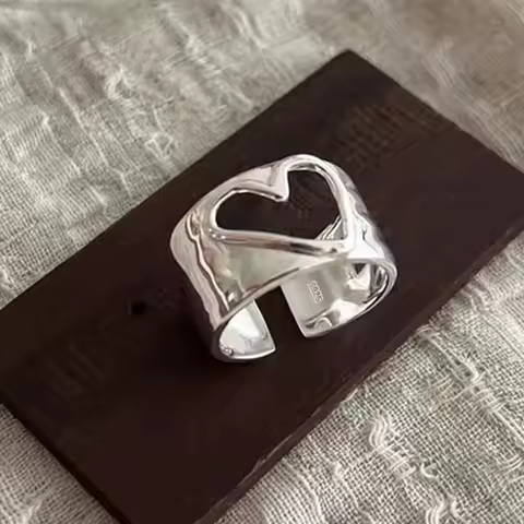 925 Sterling Silver Rings For Women Open Minimalist Retro Heart Ring Creative Anillos Bague Fine Jewelry