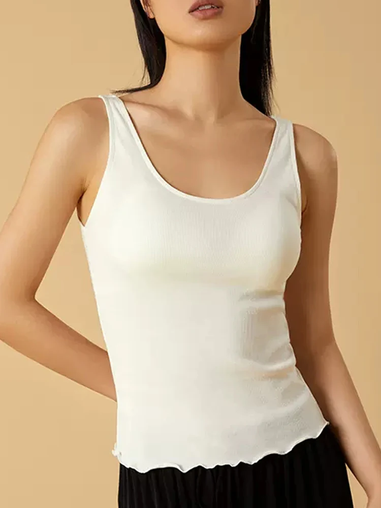 BirdTree 50%Real Silk Camisole Top For Women, Solid With Chest Cushion, Simplicity Comfortable Vest, 2024 Summer New P42164QC