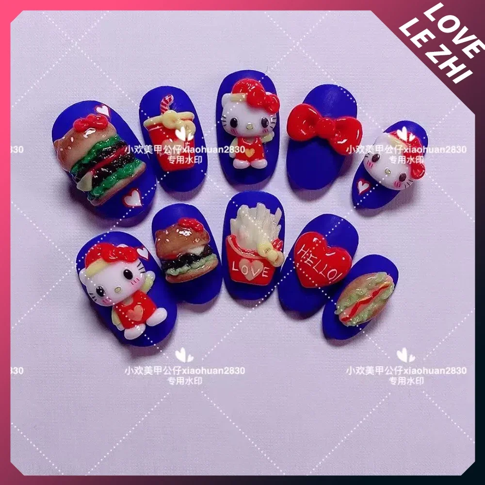 

Diy Christmas Hello Kitty Sanrioed Carving Silicone Nail Mold Finished Product Bowknot Burger Fries Nail Accessories Mould