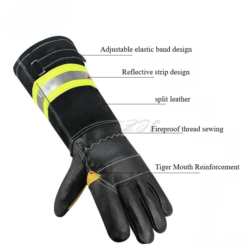 Outdoor Gloves Leather Waterproof Thermal Insulation High Temperature Protection Fire Fighting and Rescue Gloves