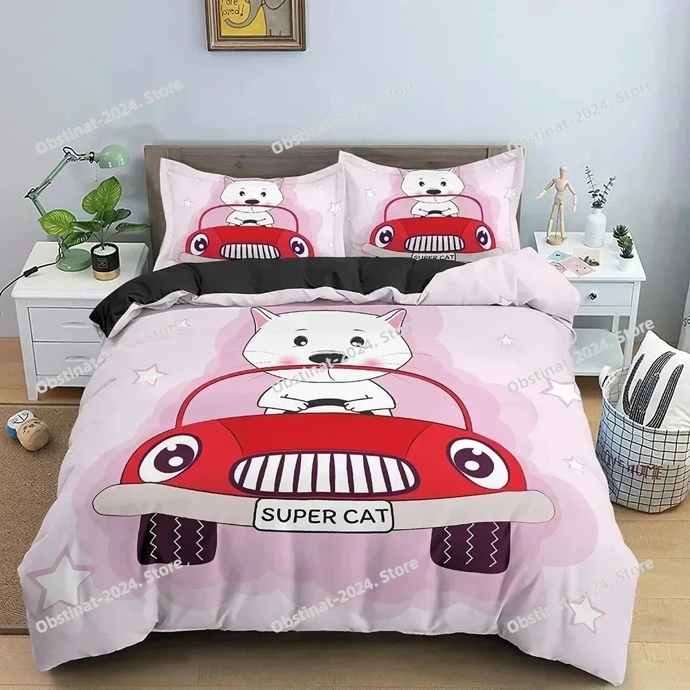 Cartoon Bear And Car Bedding Set Printed single Comforter Quilt Bed Cover Duvet Cover Pillow Case 3 Pieces Sets Kids Adult Size