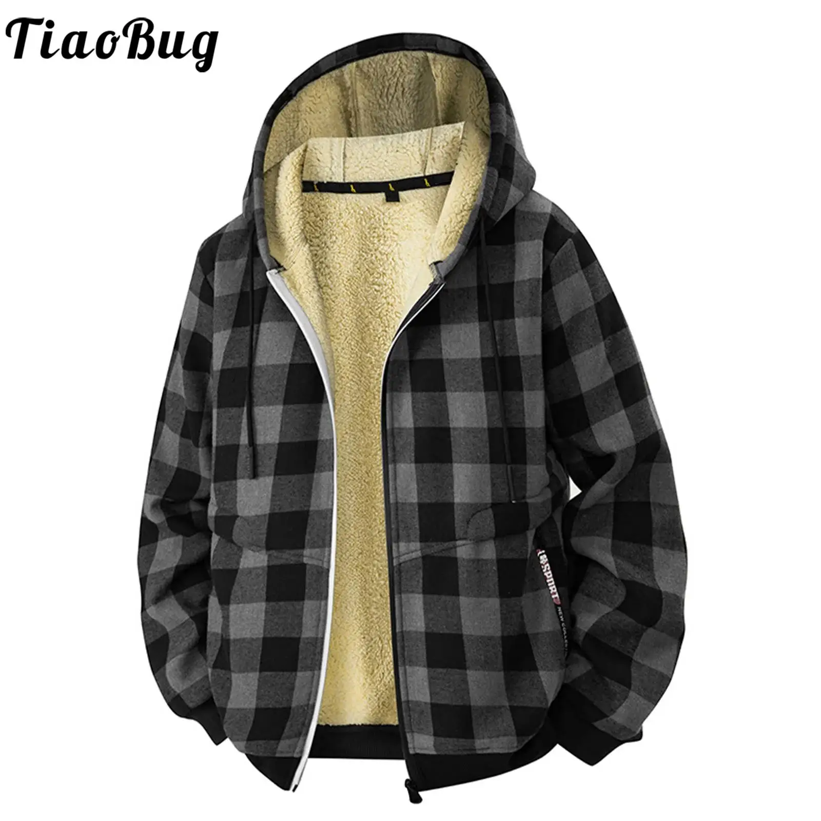 الرجال الدافئة منقوشة جاكت مزود بغطاء للرأس الشتاء صوف مبطن كم طويل الجبهة البريدي ملابس خارجية البلوز معطف للعمل المكتبي اليومي عادية #1