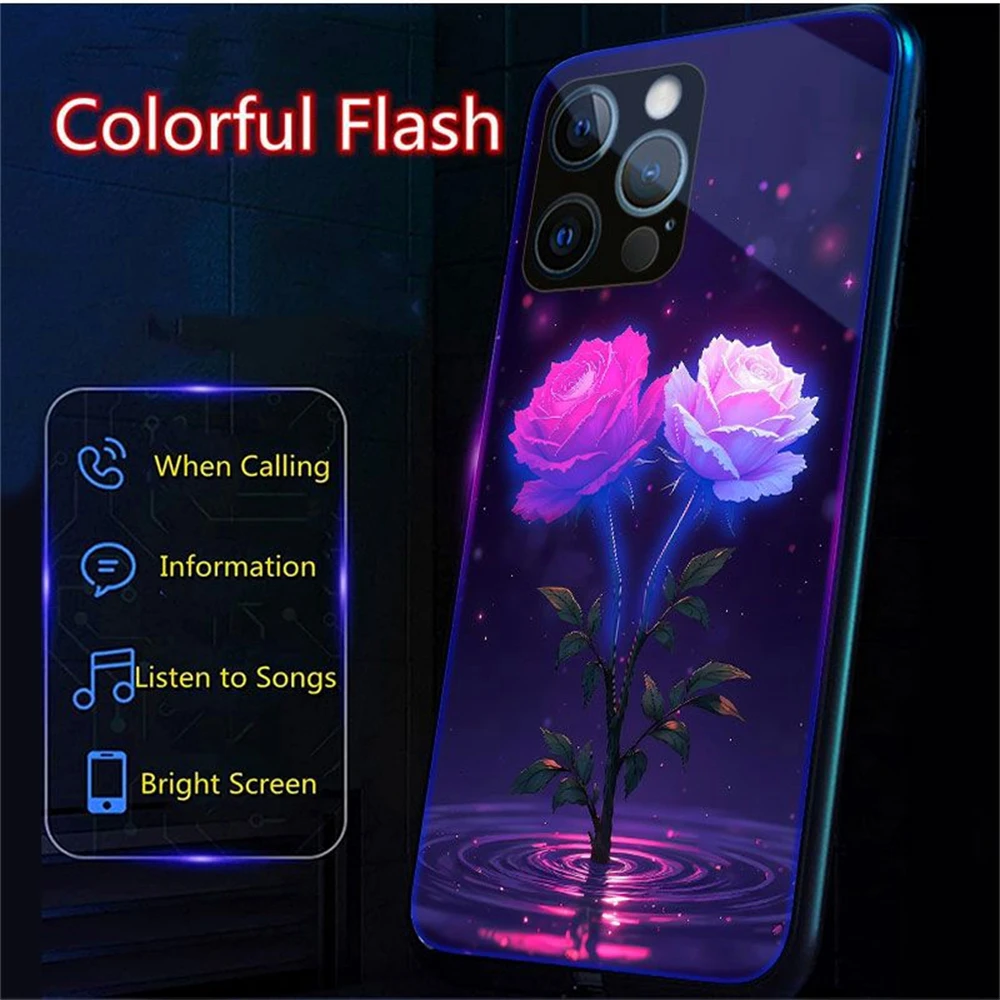 

Glowing Purple Flower Smart Voice Controlled LED Light Phone Case For iPhone 16 E 15 14 13 12 11 Pro Max X XS XR SE