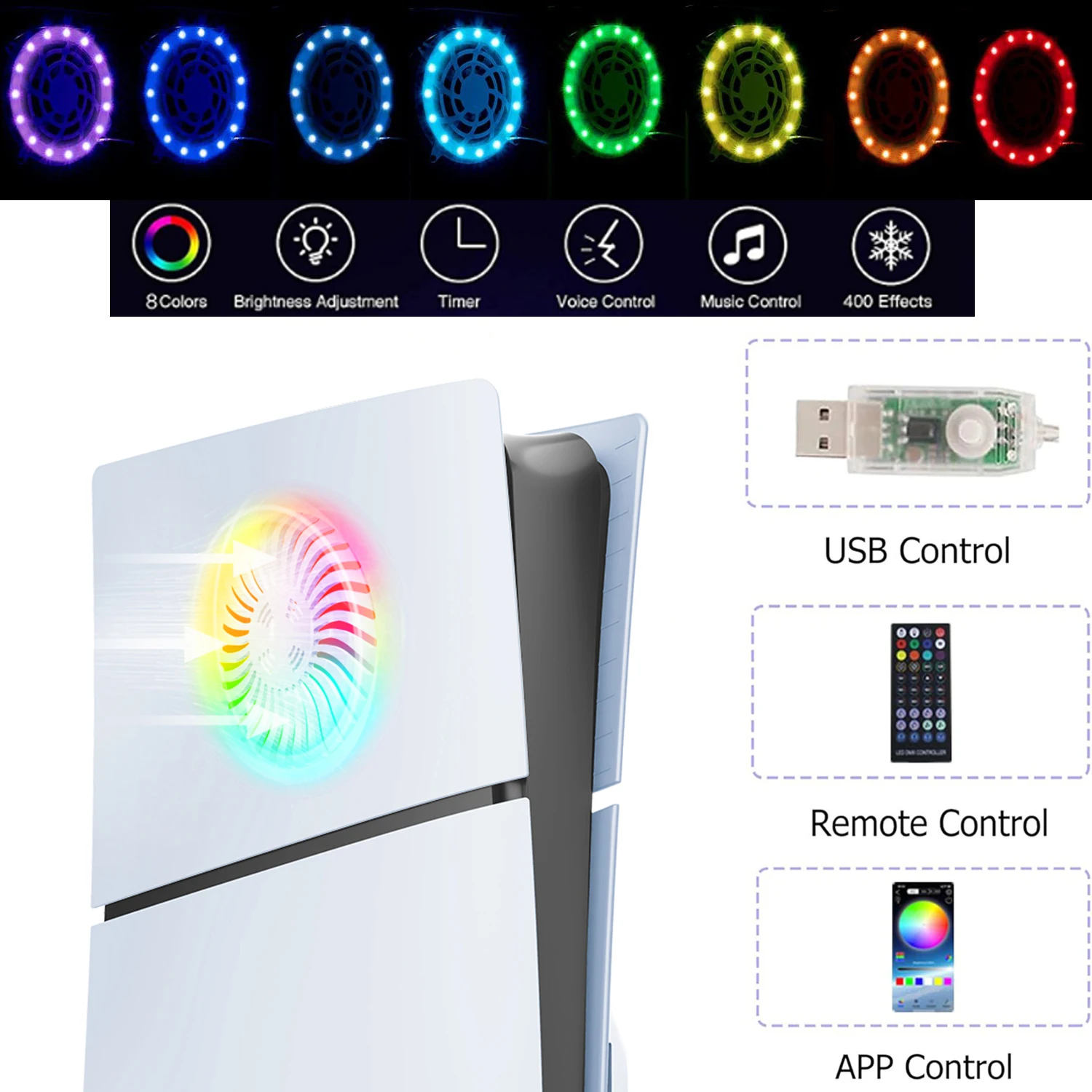 Upper Part AC Surface Faceplate with Cooling Vent and Led Hard ABS Separated Replacement Cover Skin Plates for PS5 Slim