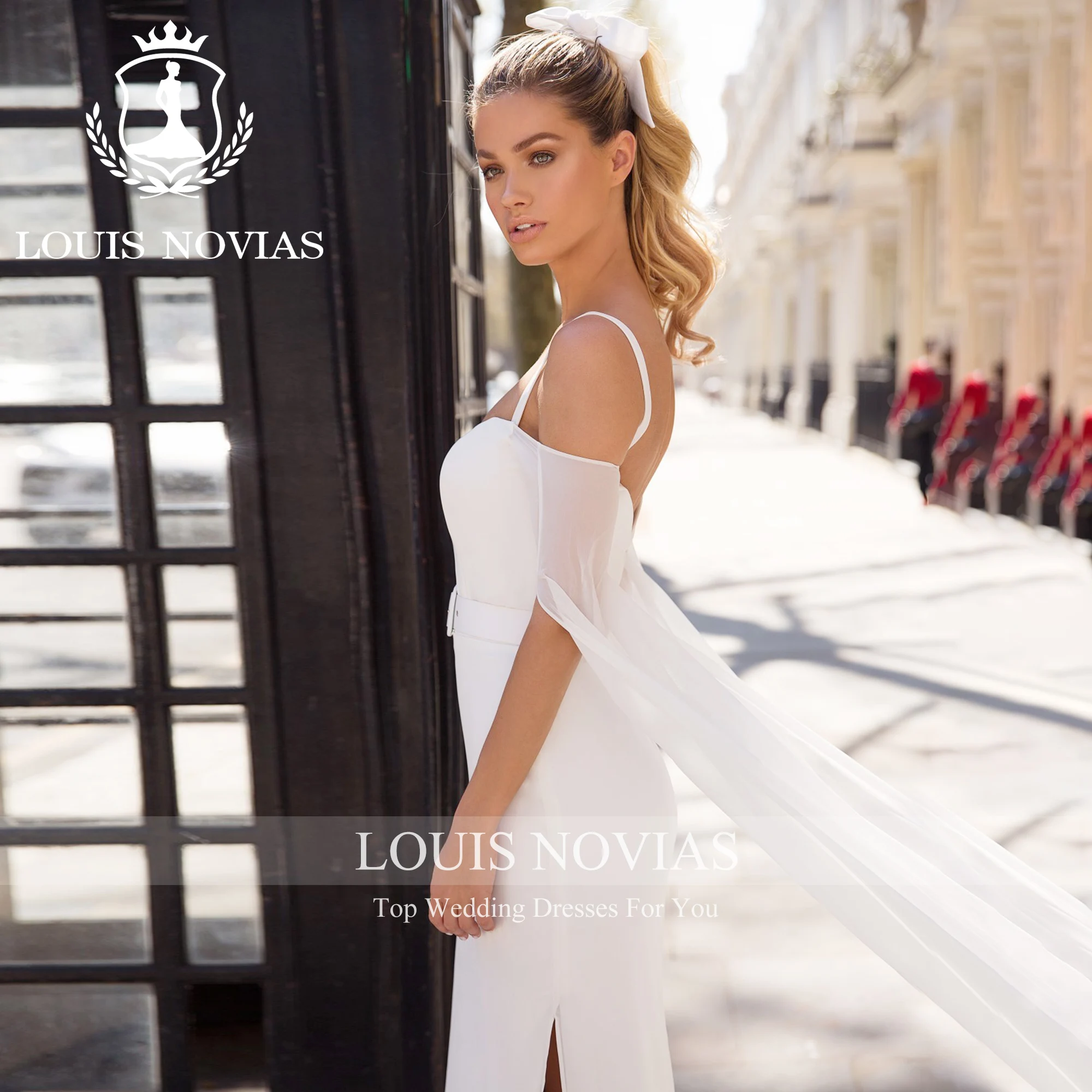 

LOUIS NOVIAS Wedding Dress For Women Sexy Spaghetti Straps Belt Chiffon Trumpet Satin Wedding Gown Vestidos De Novia