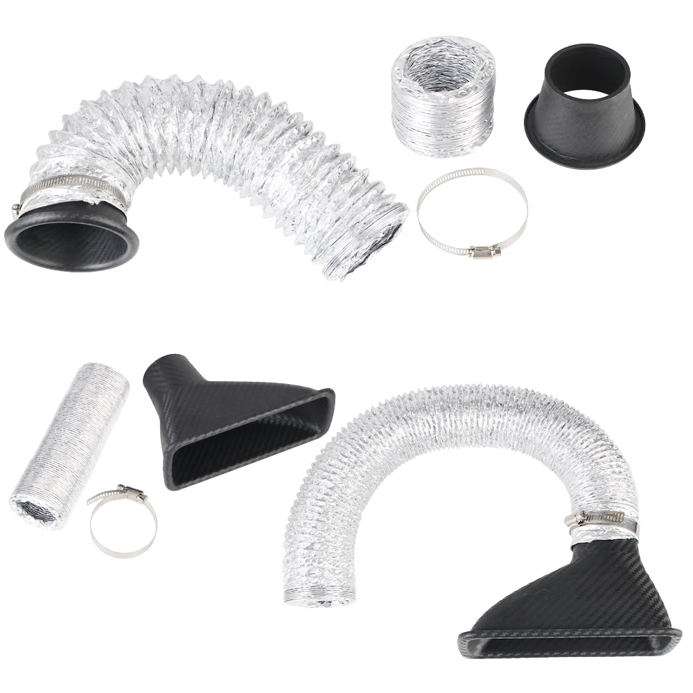 Car Front Bumper Air Intake System Universal Turbo Air Inlet Tuyere Air Funnel Pipe Set Round/Square Nozzles Air Vent Tube Kit